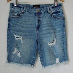 Jordache Jean Shorts Long Bermuda Cut Offs Distressed Frayed Raw Hem Size 10